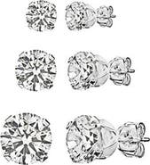 BEST SILVER Sterling Silver Round-Cut CZ Stud Earring Set