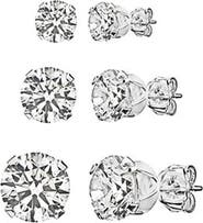 BEST SILVER Sterling Silver Round-Cut CZ Stud Earring Set