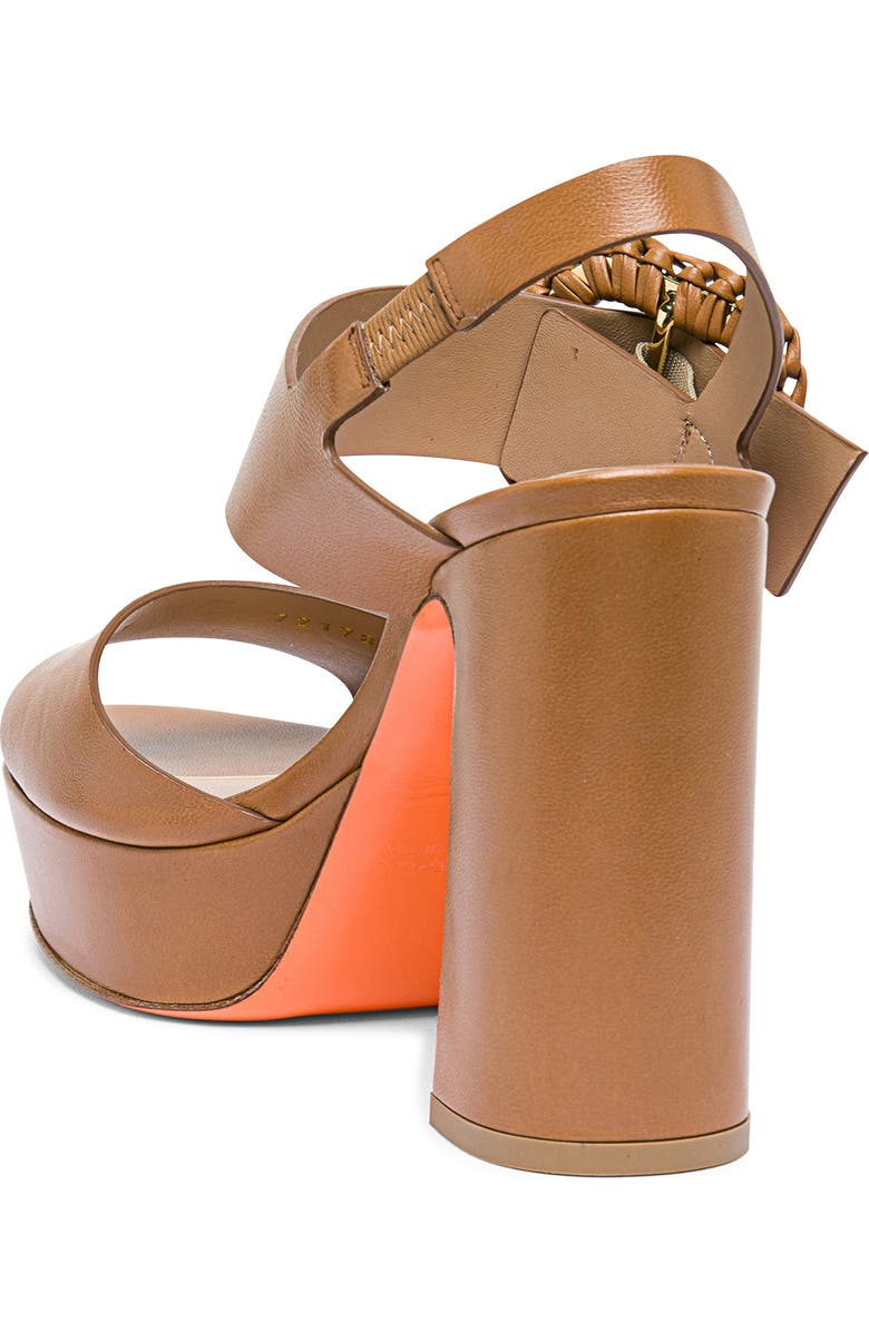 Santoni Leather High-Heel Sandal with Woven Buckle, Alternate, color, Light Brown