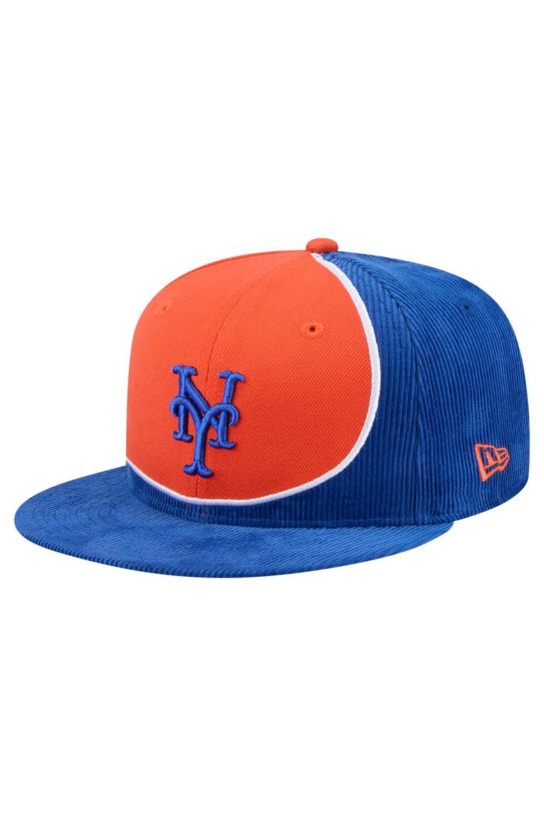 Men's New Era Royal/Orange New York Mets Retro Split Corduroy Snapback Hat, Main, color, Royal