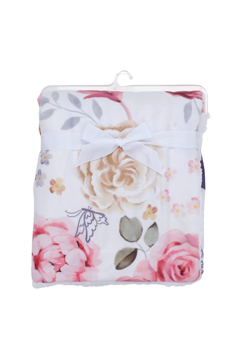 Secret Garden Ultra-Soft Fleece/Minky Floral Baby Blanket, Alternate, color, White