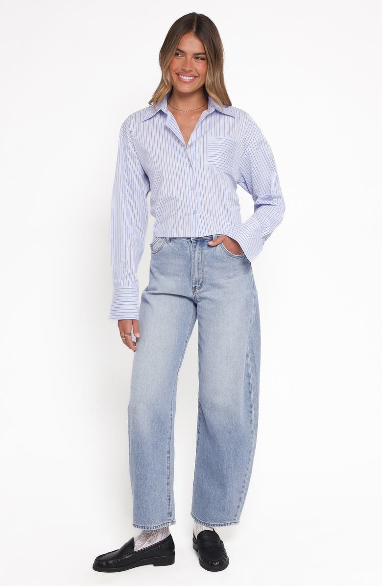 Petal & Pup Vienne Stripe Tie Back Button-Up Shirt, Alternate, color, Blue/ Brown Stripe