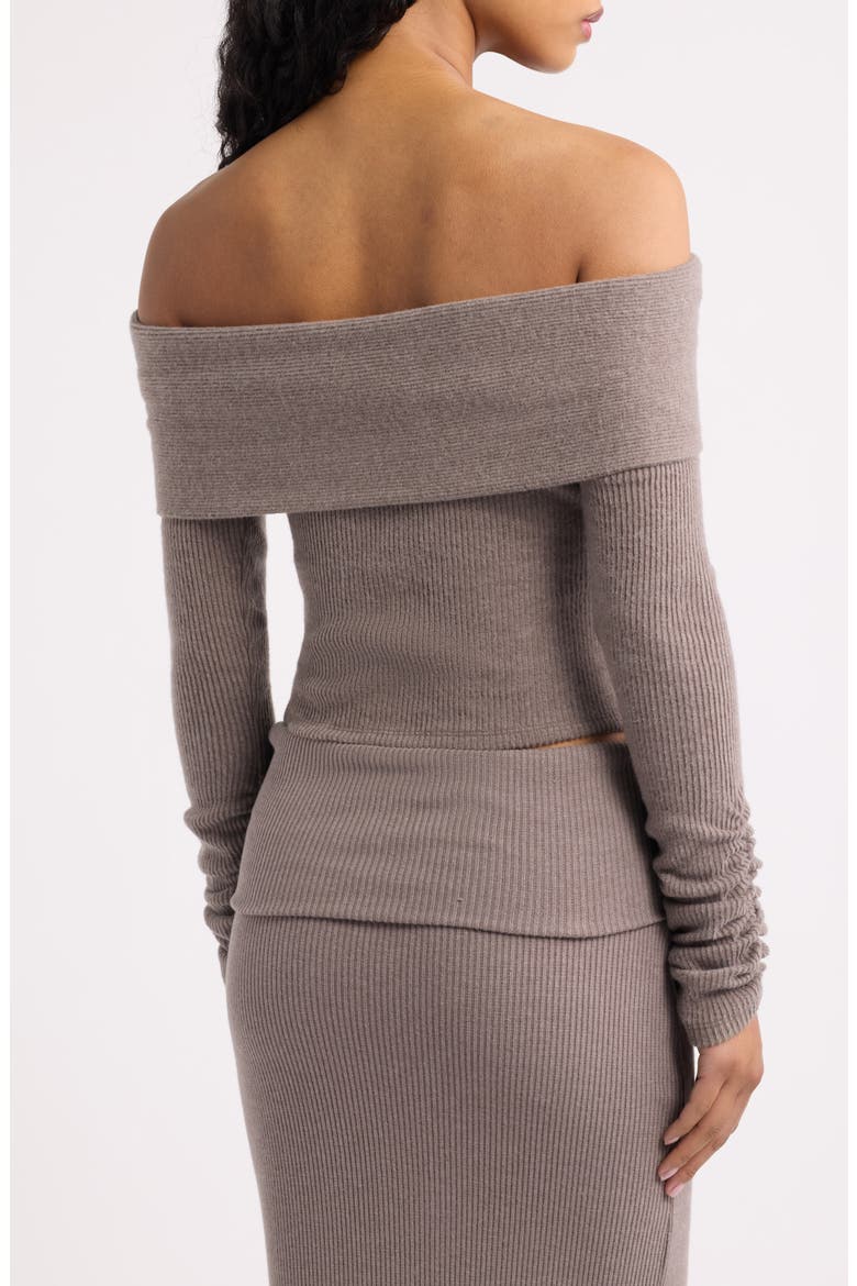 Caricia Off the Shoulder Ribbed Sweater, Alternate, color, TAUPE