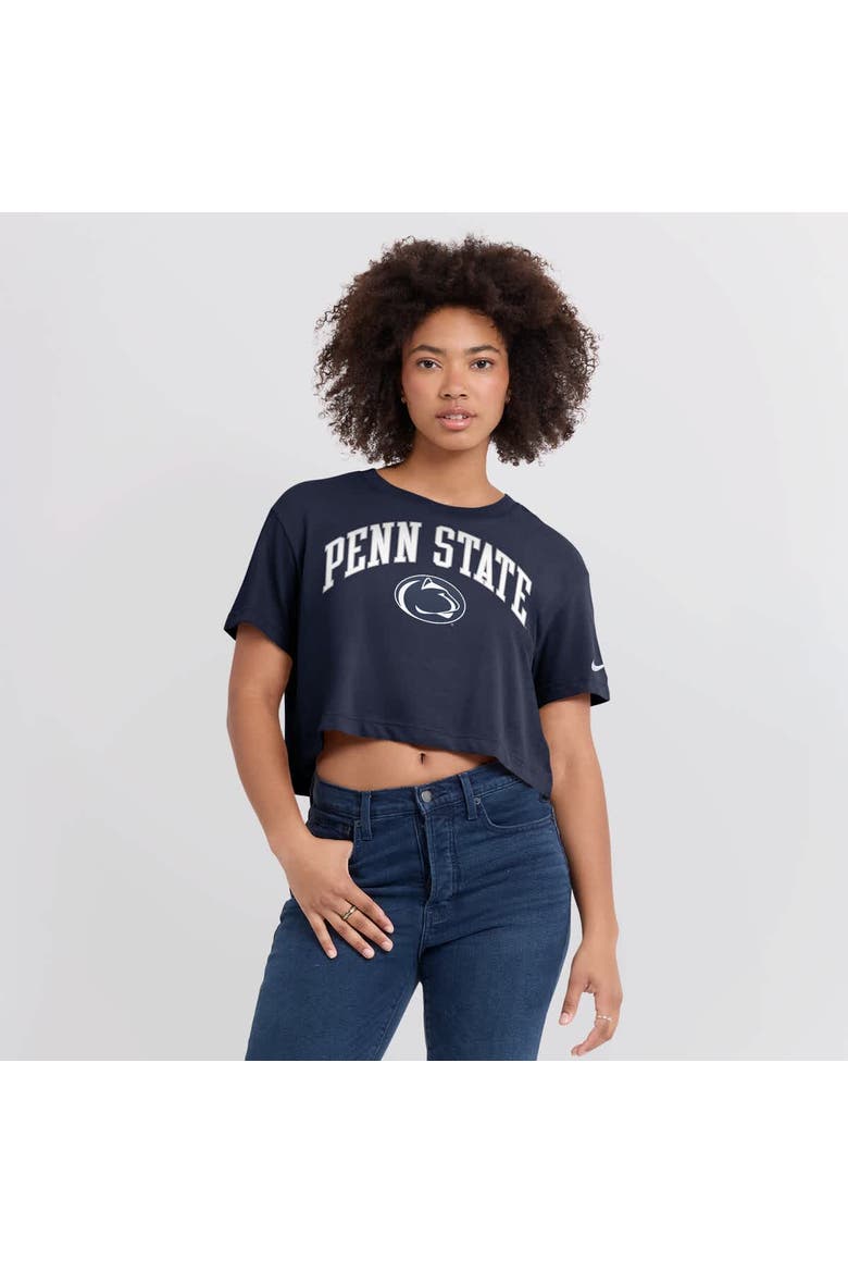 Women's Nike Navy Penn State Nittany Lions Athletic Prep Arch Performance Cropped T-Shirt, Alternate, color, Navy