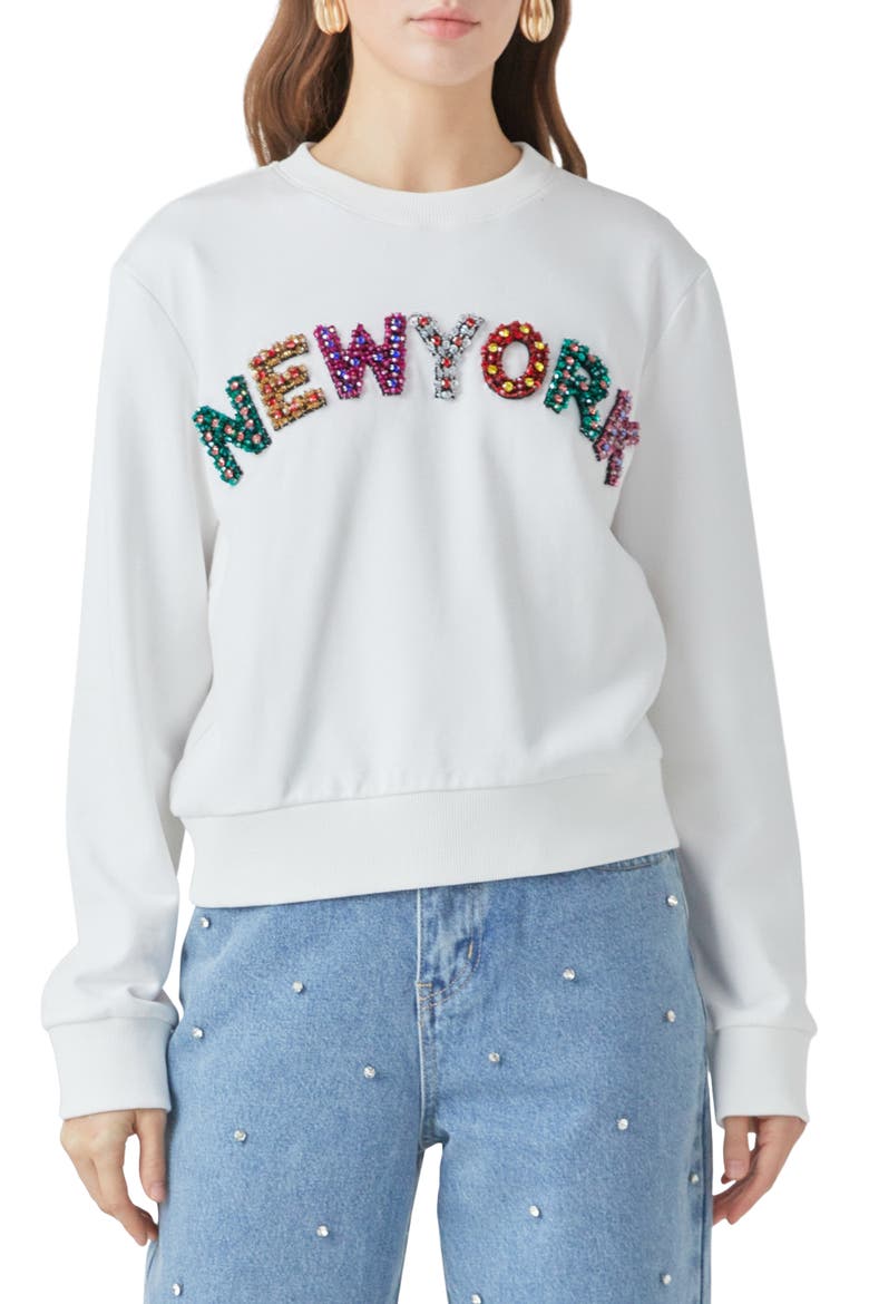 New York Embellished Sweatshirt, Main, color, WHITE
