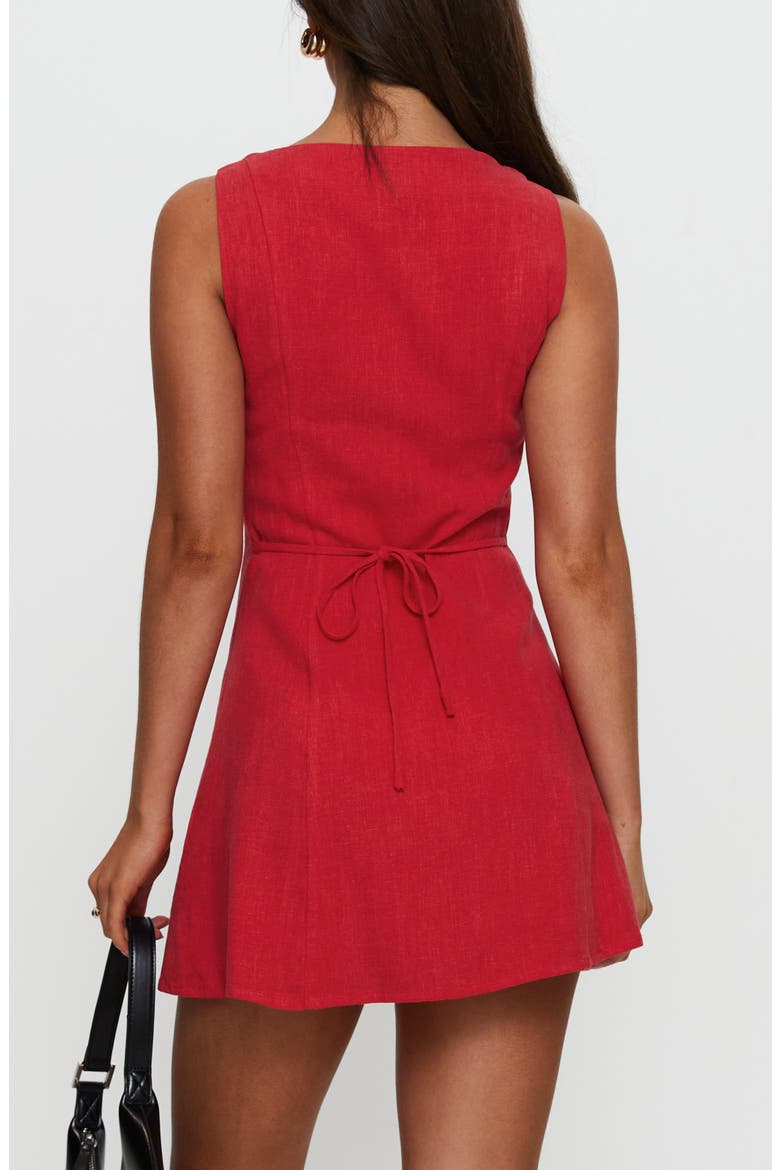 Dollie Linen Blend Button-Up Minidress, Alternate, color, RED