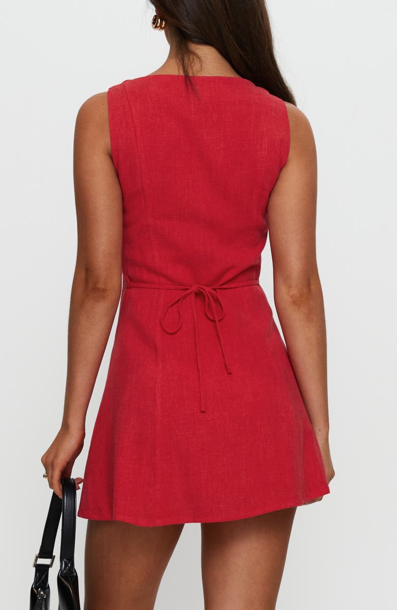 Princess Polly Dollie Linen Blend Button-Up Minidress, Alternate, color, Red