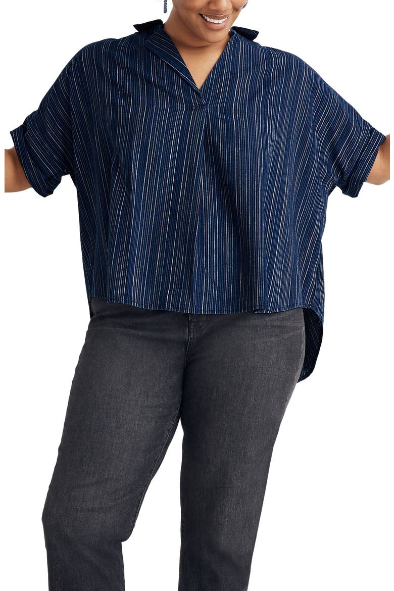 Courier Button Back Shirt in Cecile Stripe, Alternate, color, STEVIE STRIPE