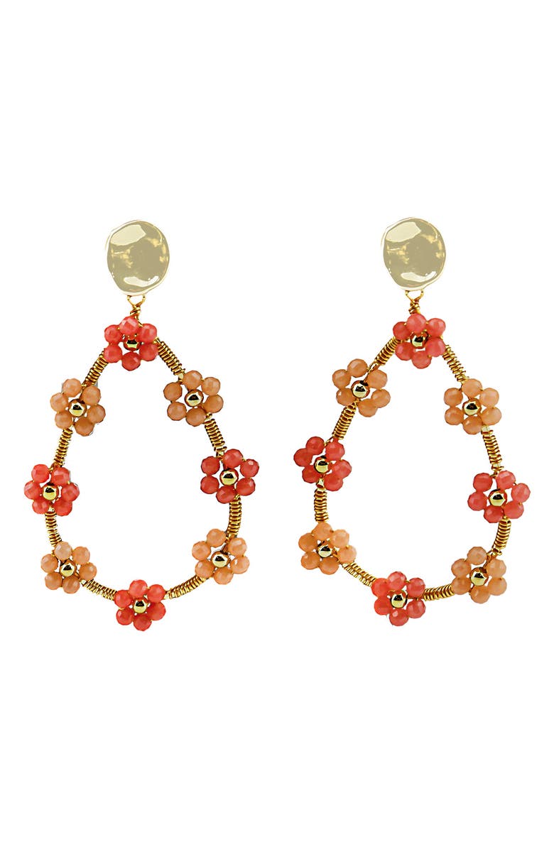 Panacea Crystal Beaded Flower Teardrop Earrings, Main, color, Coral