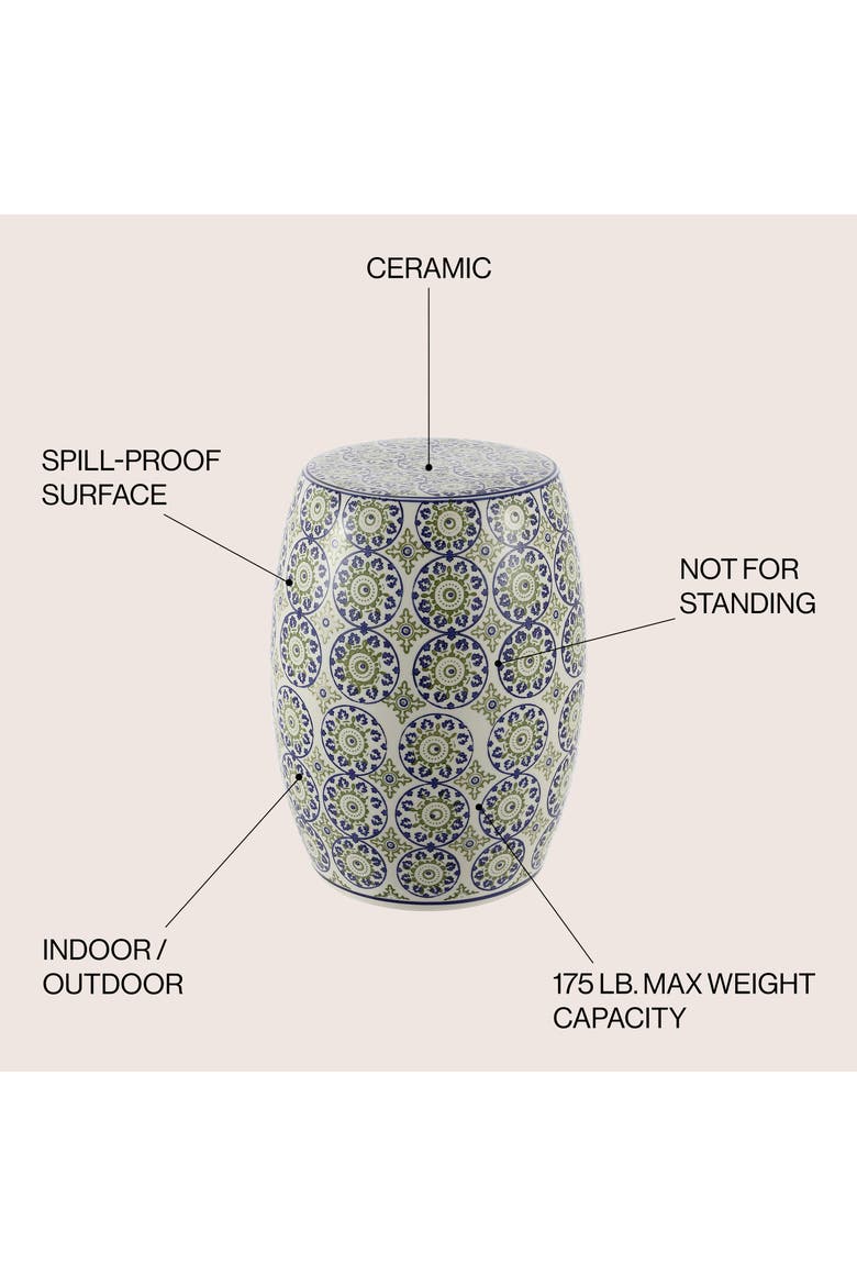 Lula Traditional Floral Chinoiserie Ceramic Drum Garden Stool, Pierced Indoor/Outdoor Patio Seat & Side Table, Alternate, color, Blue/Green