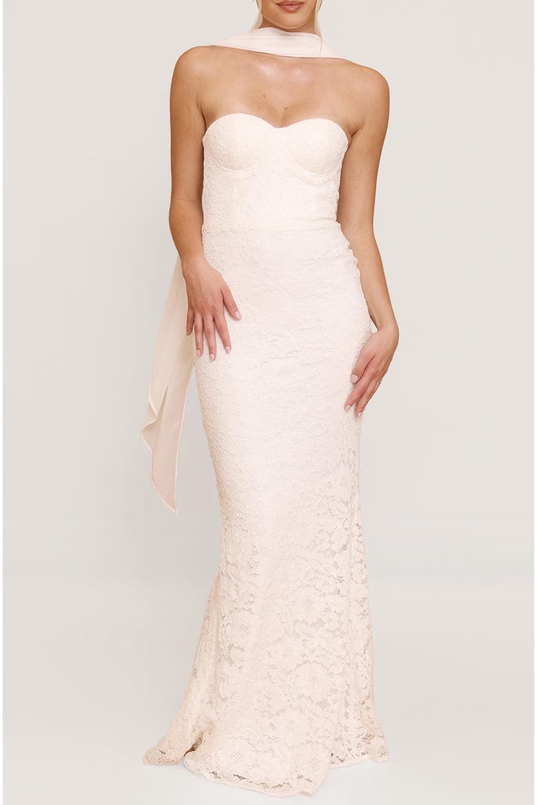 Lace Bandeau Scarf Detail Maxi Dress, Alternate, color, Ivory
