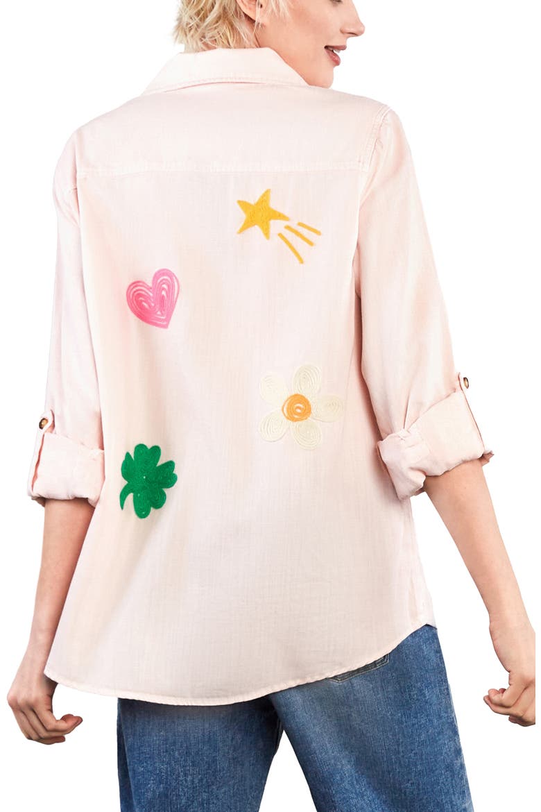 Pocketful of Sunshine Embroidered Denim Graphic Button-Up Shirt, Alternate, color, BLUSH