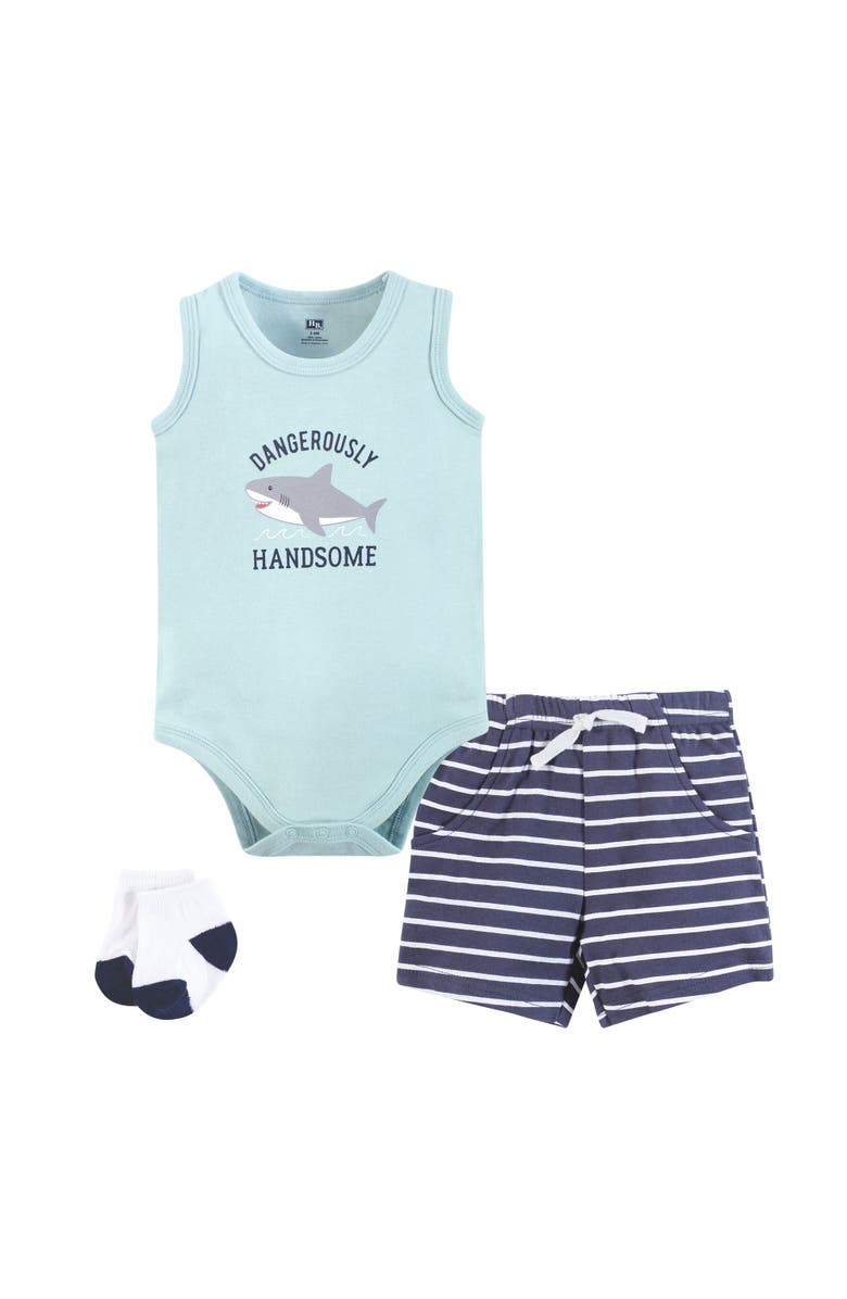Hudson Baby Bodysuit, Short and Sock, Main, color, Handsome Shark