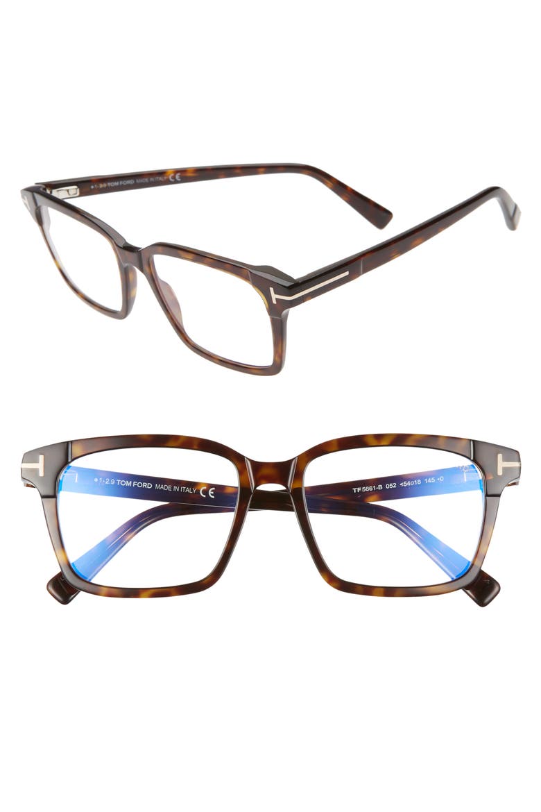 54mm Blue Light Blocking Square Optical Glasses, Main, color, HAVANA