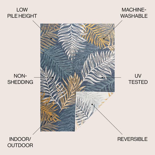 Jonathan Y Calypso Coastal Casual Palm Frond Reversible Machine-washable Indoor/outdoor Area Rug In Cream/navy