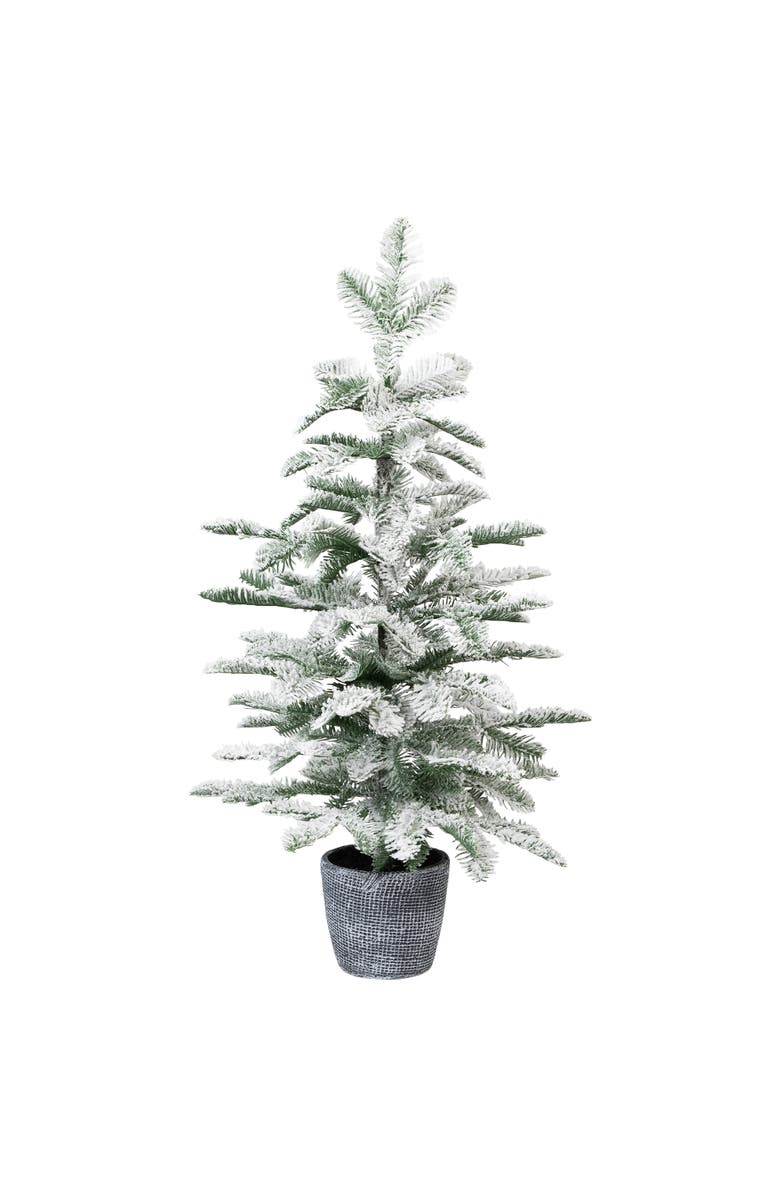 Northlight Flocked Pine Potted Artificial Christmas Tree - 28" - Unlit, Main, color, Green