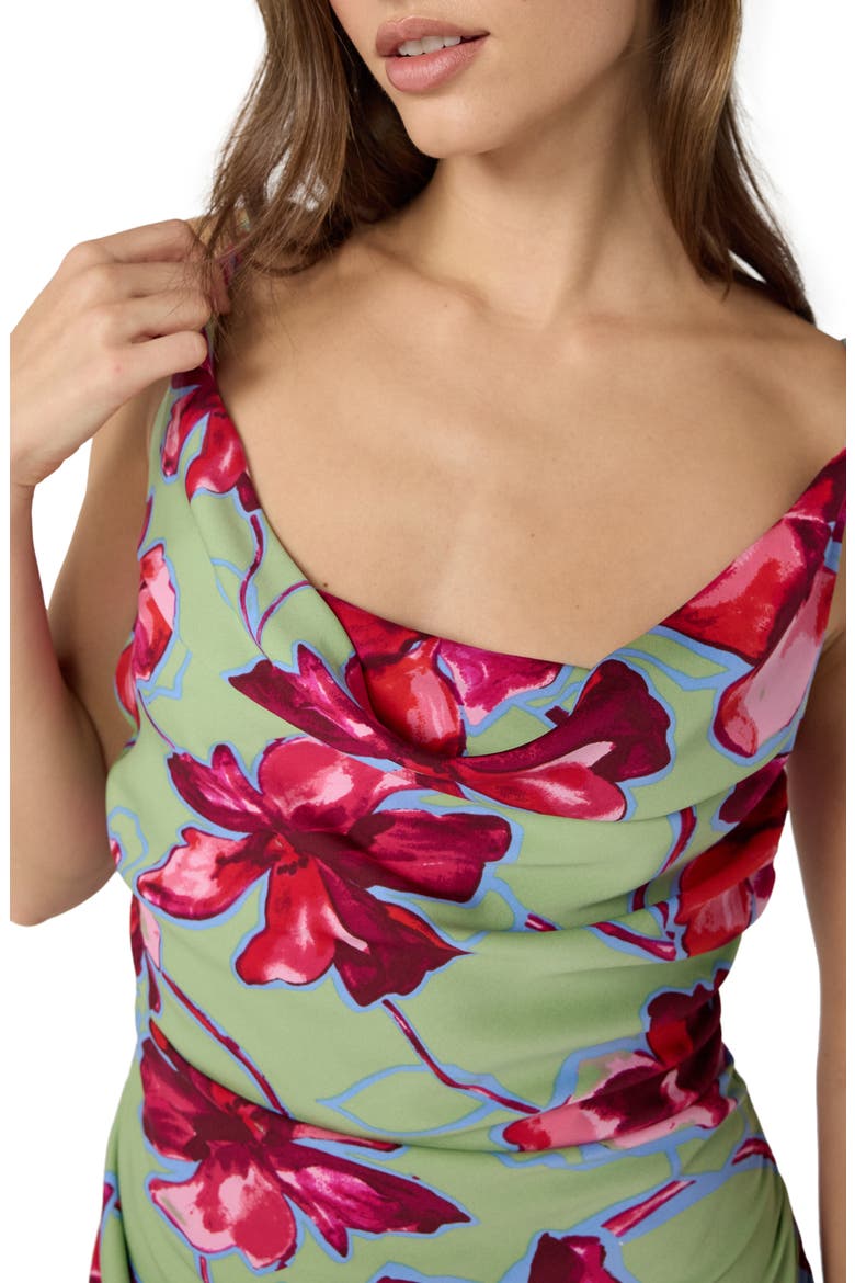 Delaney Floral Cowl Neck Midi Dress, Alternate, color, HIBISCUS SMOKE DEGRADE