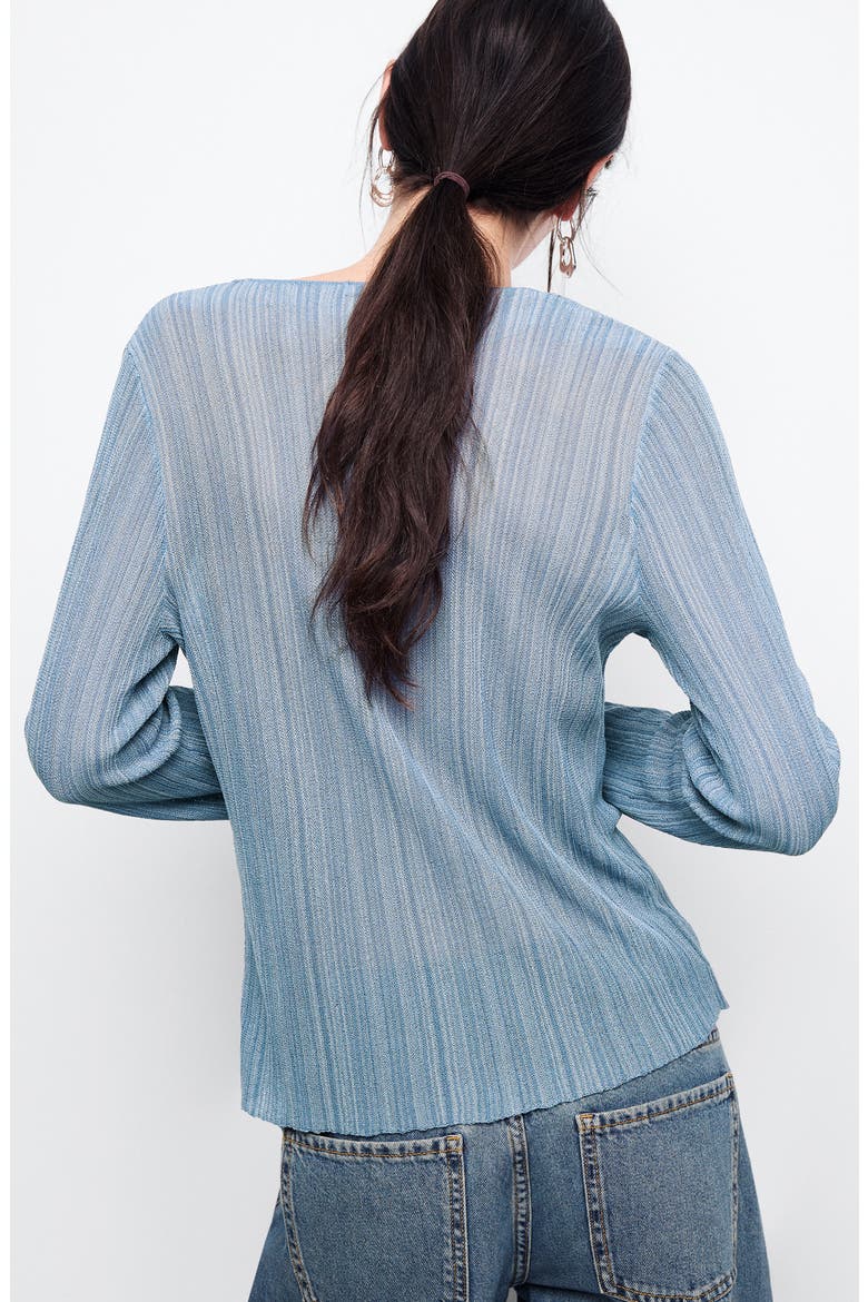 V Neck Lurex Crochet Sweater, Alternate, color, BLUE