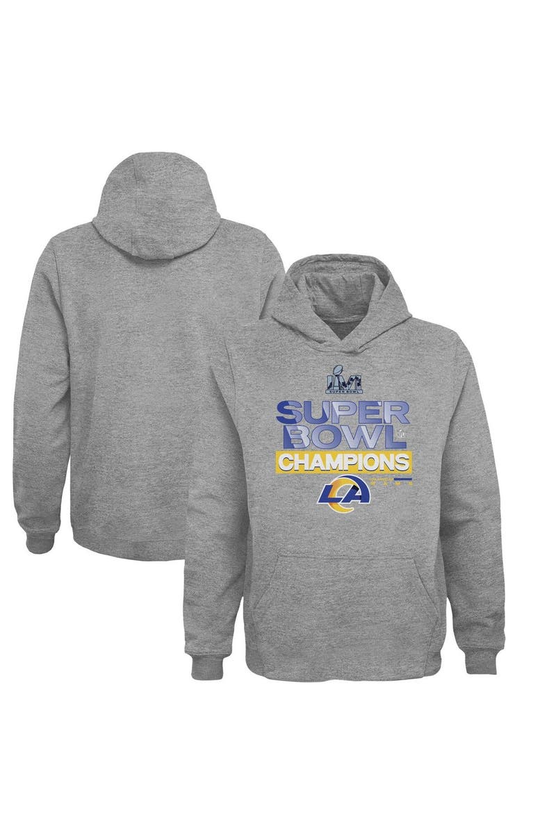 FANATICS Youth Fanatics Branded Heathered Gray Los Angeles Rams Super Bowl LVI Champions Locker Room Trophy Collection Pullover Hoodie, Main, color, 