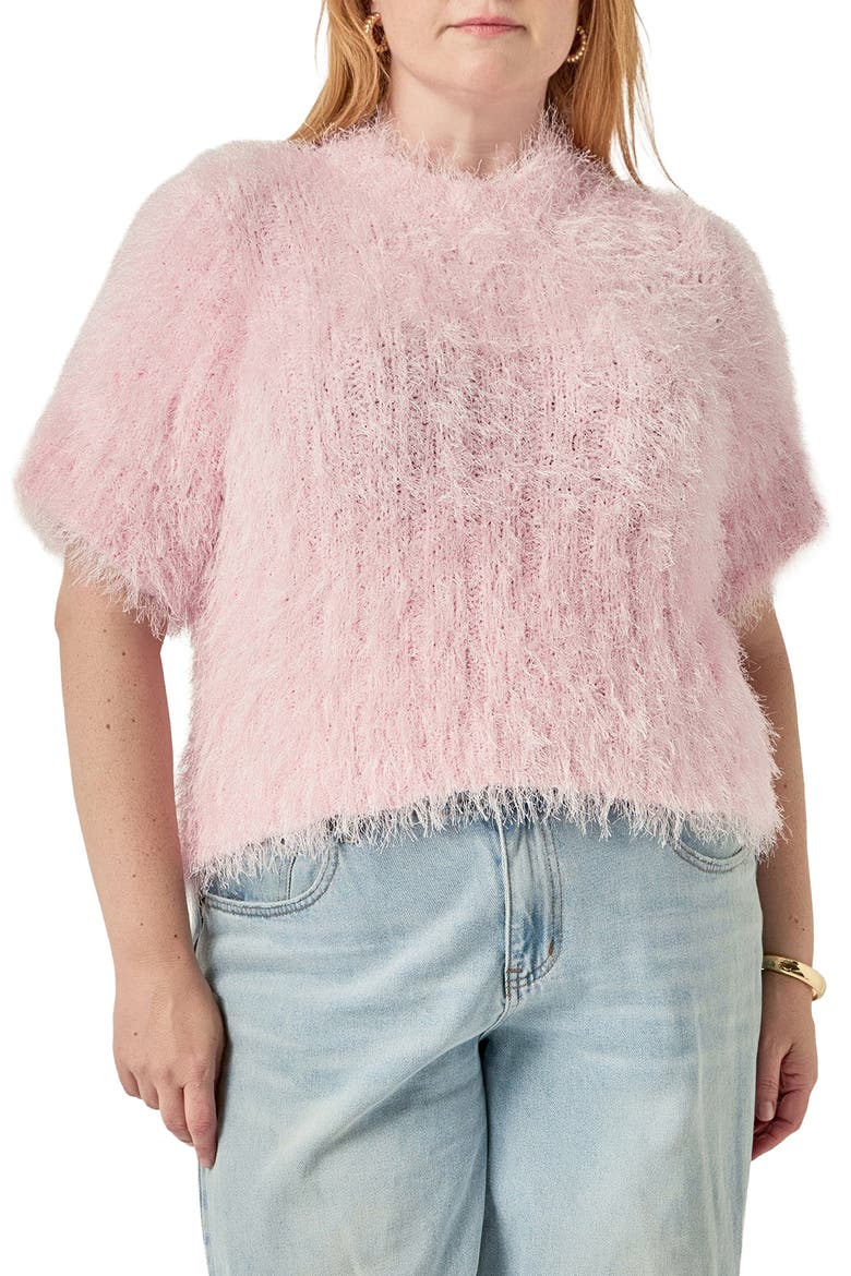 Fuzzy Short Sleeve Sweater, Main, color, PINK