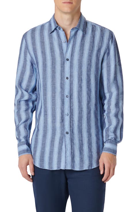 Julian Shaped Fit Stripe Linen Button-Up Shirt