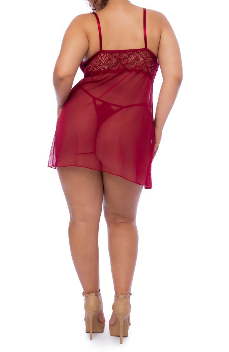 Mapale Underwire Babydoll Chemise & Thong Set, Alternate, color, Rosewood