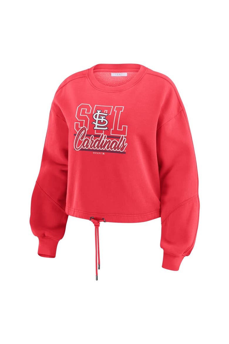Women's WEAR by Erin Andrews  Red St. Louis Cardinals Washed Fleece Sweatshirt & Shorts Lounge Set, Alternate, color, Red