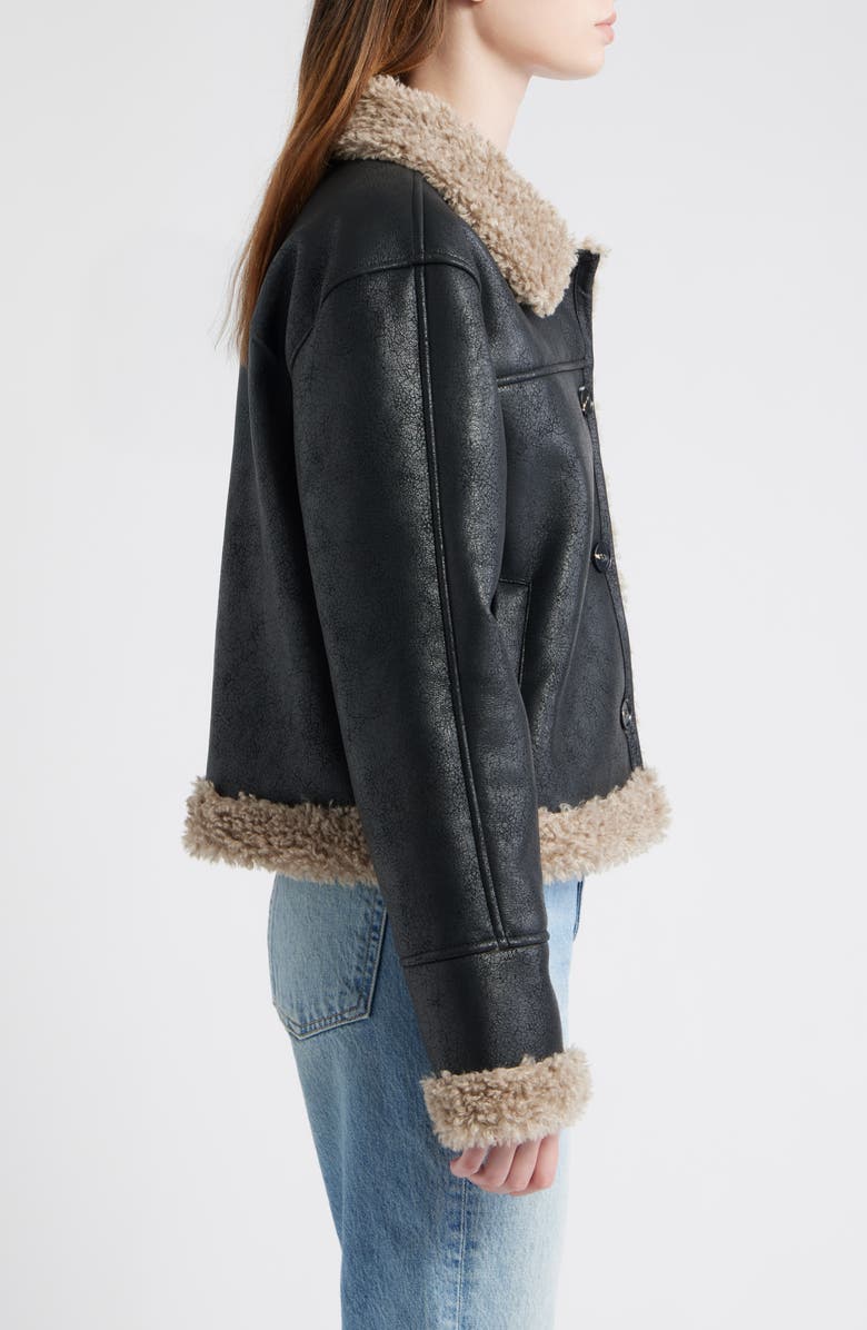 Thread & Supply Faux Shearling Trim Faux Leather Jacket, Alternate, color, Black Taupe