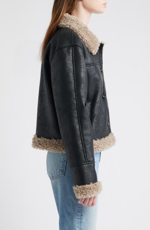 Thread & Supply Faux Shearling Trim Faux Leather Jacket In Black