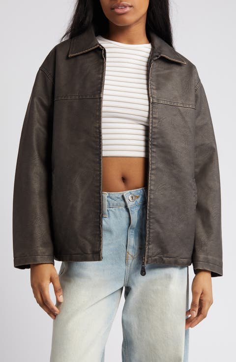 Wadded Faux Leather Jacket