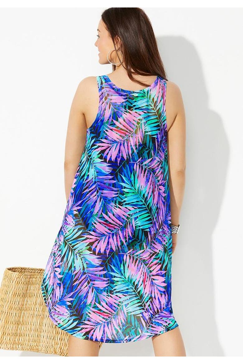 Quincy Mesh High Low Cover Up Tunic, Alternate, color, Palmtastic