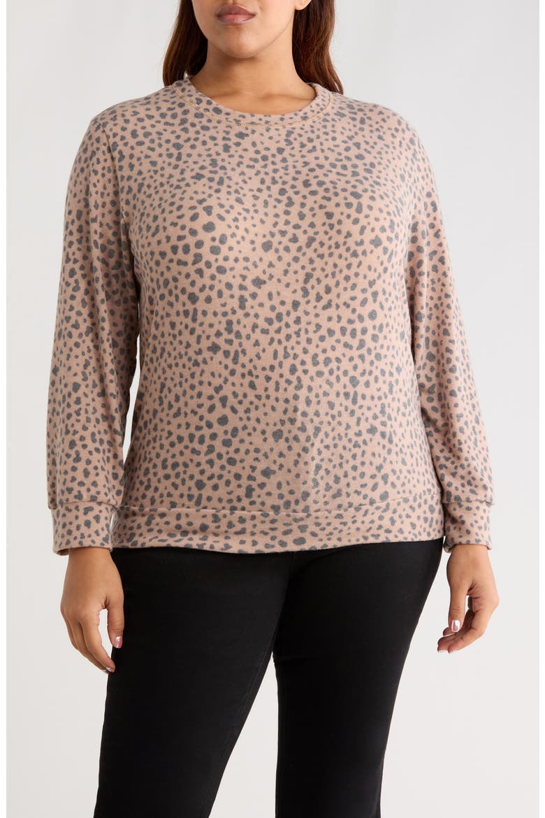 Brushed Animal Print Long Sleeve Crewneck Top, Main, color, BLUSH/ CHARCOAL