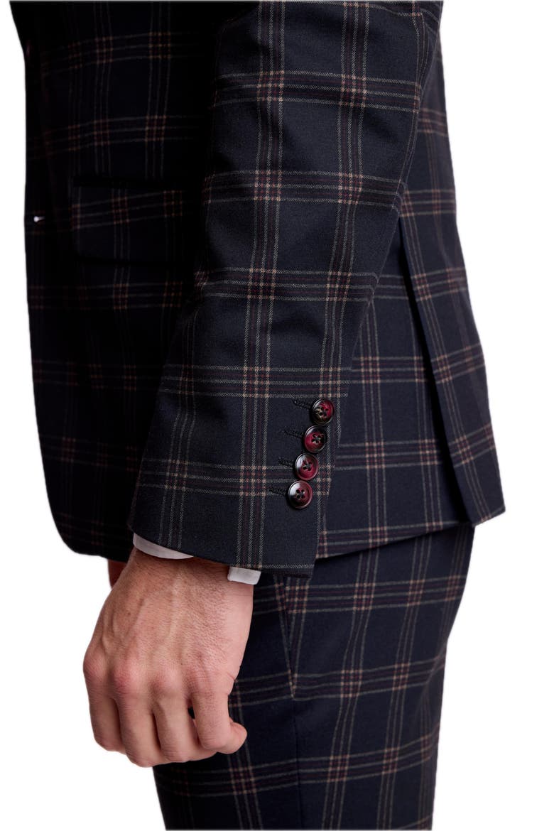 Ashton Slim Peak Lapel Suit Jacket, Alternate, color, BLACK RED KNIT PLAID