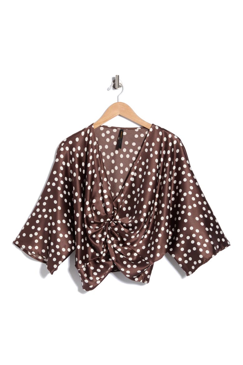 Polka Dot Front Twist Top, Alternate, color, BROWN