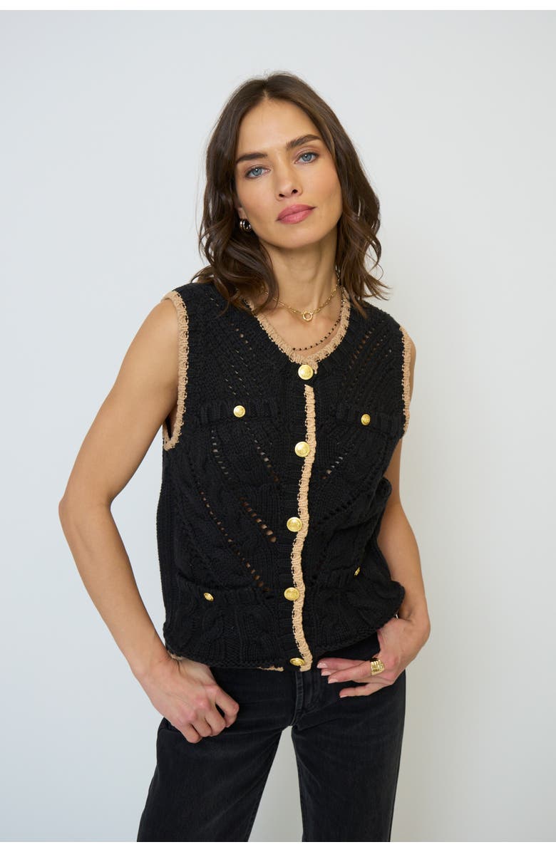 Central Park West Brooke Pointelle Cable Vest, Main, color, Black