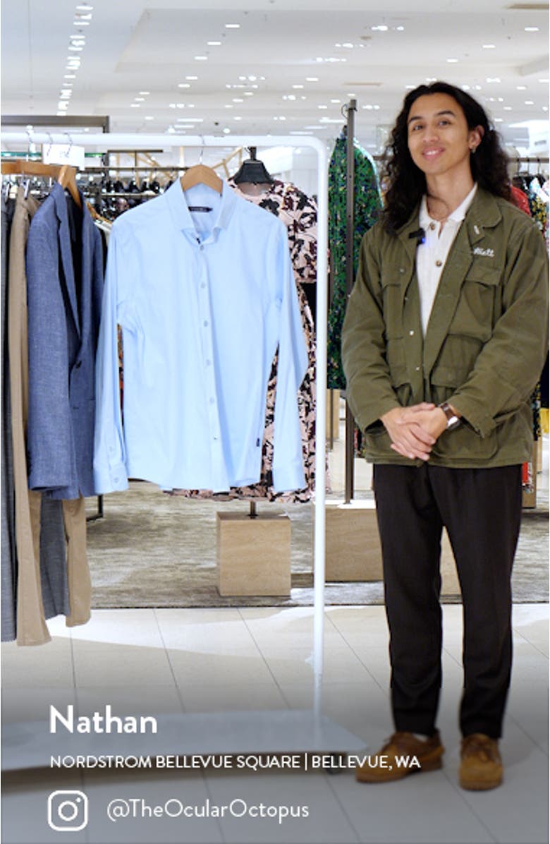 Solid Blue DryTouch<sup>®</sup> Performance Sateen Button-Up Shirt, sales video thumbnail