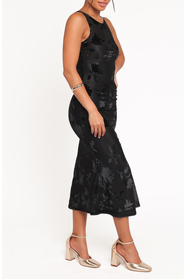 Melinda Sleeveless Velvet Burnout Midi Dress, Alternate, color, BLACK
