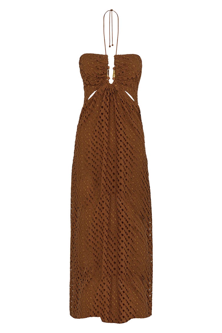 Melina Halter Cotton Cover-Up Dress, Alternate, color, BROWN