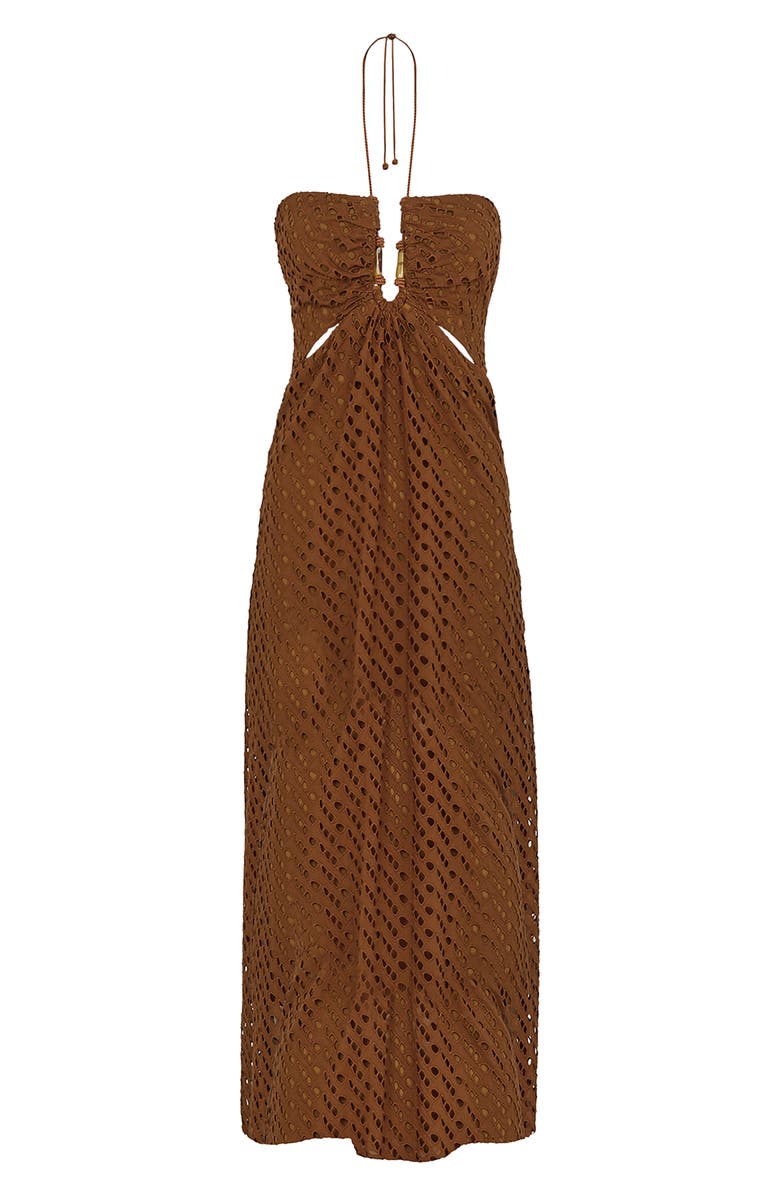 ViX Paula Hermanny Melina Halter Cotton Cover-Up Dress, Alternate, color, Brown