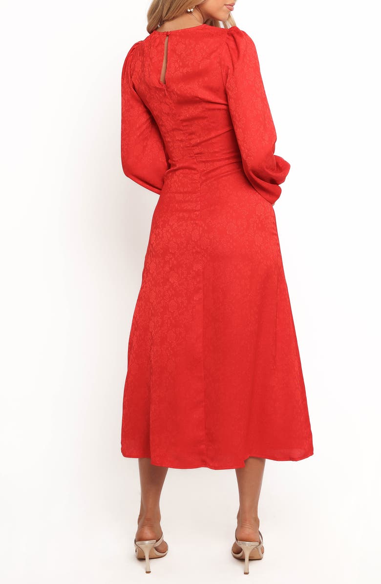 Petal & Pup Laine Long Sleeve Floral Jacquard Midi Dress, Alternate, color, Red