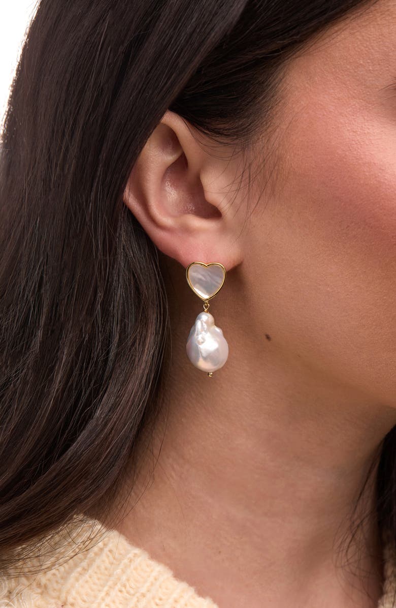 SAACHI Faux Pearl Heart Drop Earrings, Alternate, color, Gold/ Faux Pearl