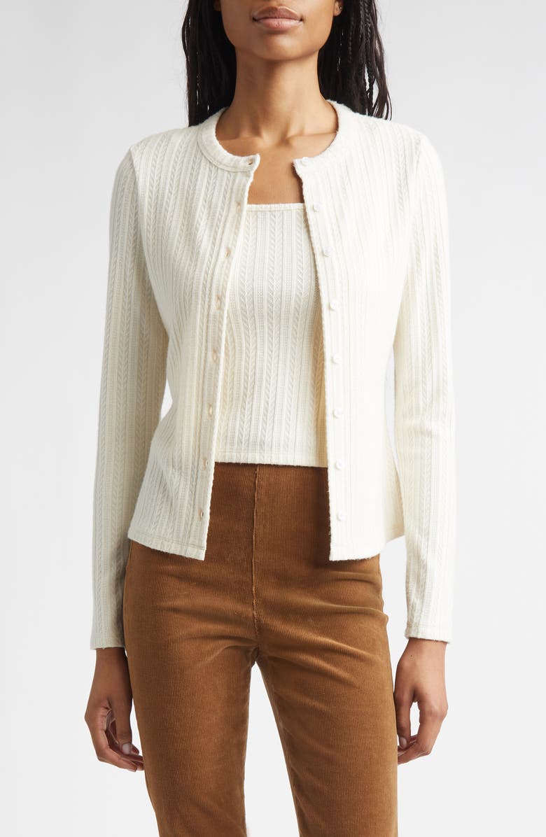 Veronica Beard Lira Textured Cardigan, Main, color, Ecru