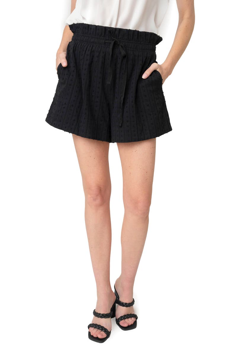Paperbag Waist Cotton Shorts, Main, color, BLACK