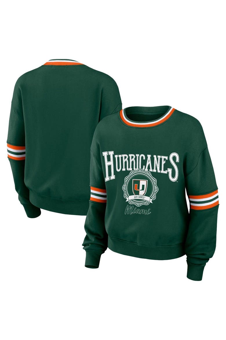 Women's WEAR by Erin Andrews Green Miami Hurricanes Vintage Pullover Sweatshirt, Main, color, Green