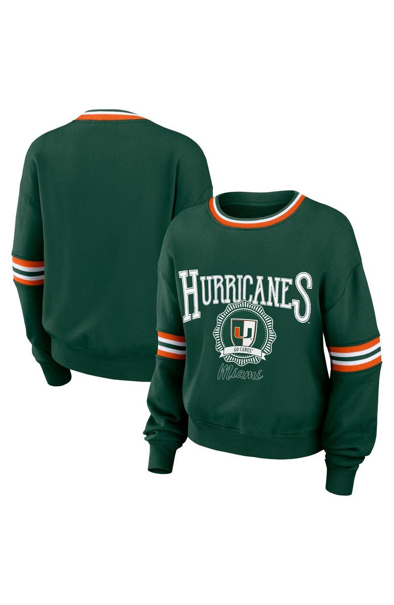 WEAR by Erin Andrews Women's WEAR by Erin Andrews Green Miami Hurricanes Vintage Pullover Sweatshirt, Main, color, 