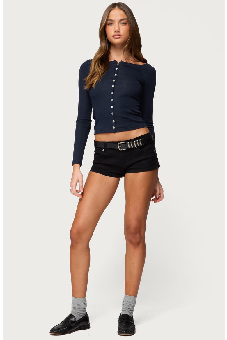 Cameo Boat Neck Button Top, Alternate, color, NAVY