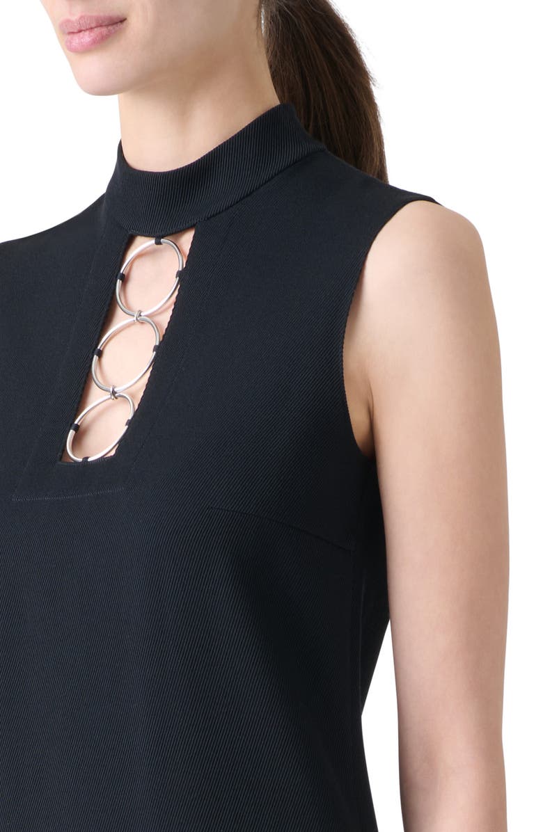 Akris punto Ring Yoke Virgin Wool Midi Dress, Alternate, color, Black