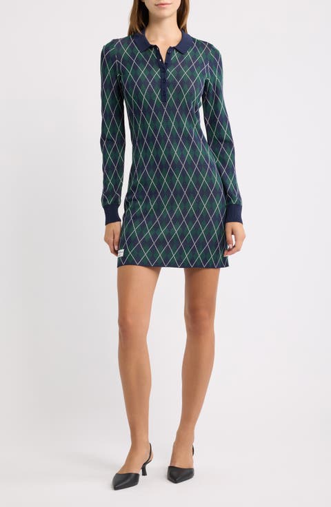 Argyle Long Sleeve Minidress