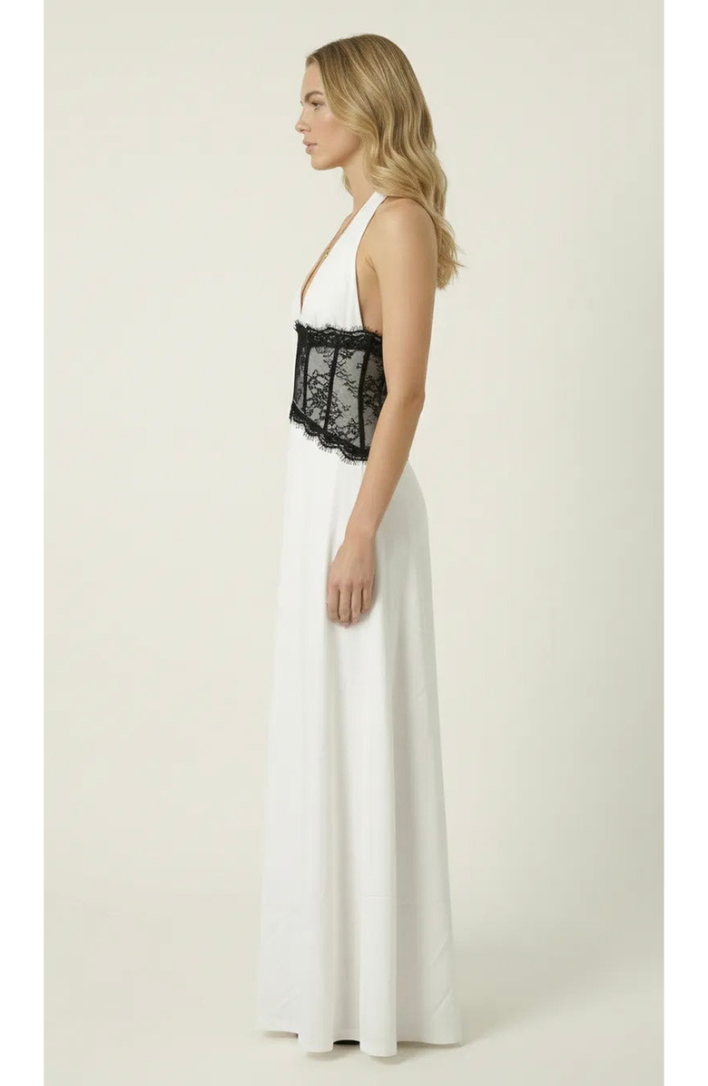 Modenaire Halter Lace Corset Maxi Dress, Alternate, color, Off-White / Black