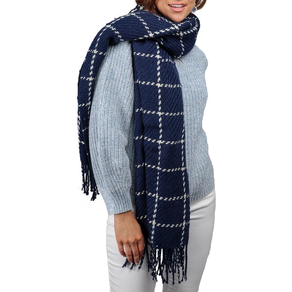 Saachi Plaid Fringe Scarf In Blue
